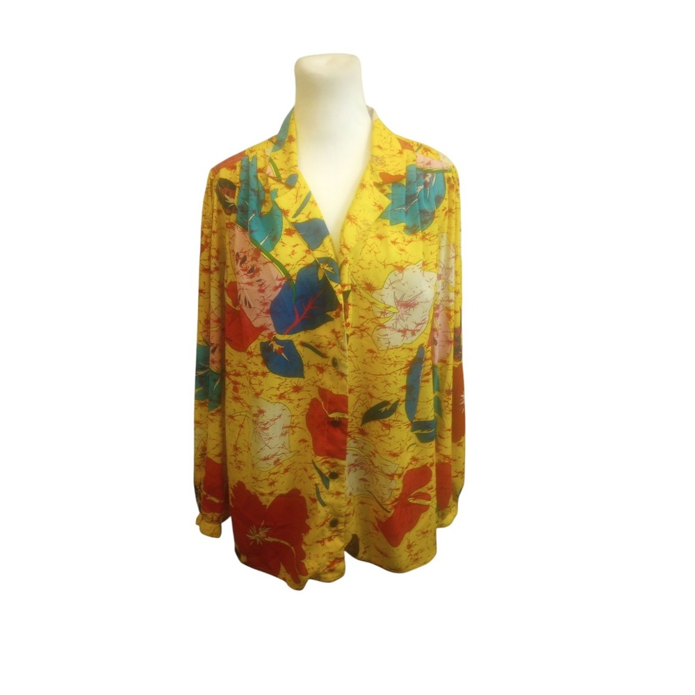 Vintage 80's Adrianna Papell Silky 80s Floral Colorful Button Up Shirt Size 12